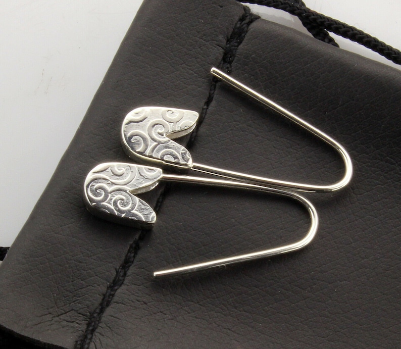 Sterling Silver Safety Pin Earrings pair 1'' Long Handmade in USA