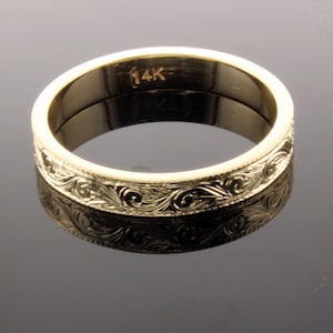 14k hand engraved wedding band