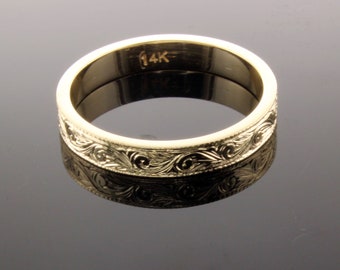 14k hand engraved wedding band