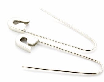 Pendientes de plata de ley con forma de imperdible (par), 3,8 cm de largo, hechos a mano en EE. UU.