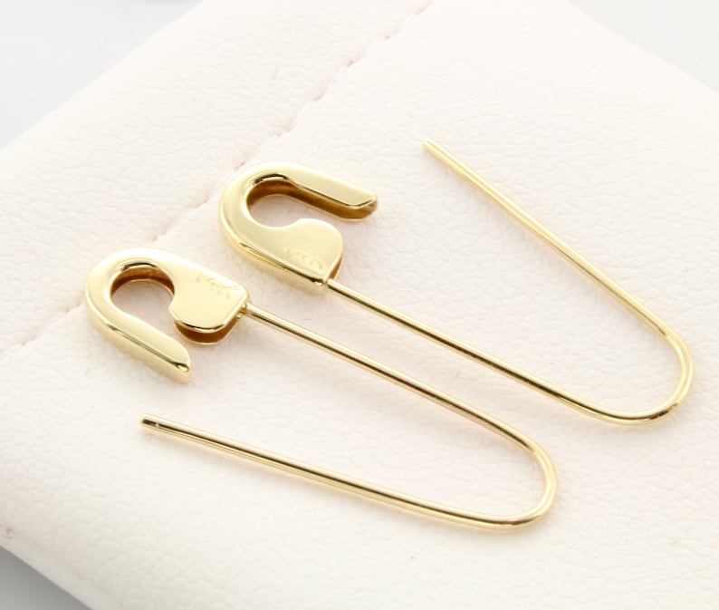 14k Yellow Gold Safety Pin Earrings PAIR 1''long Etsy