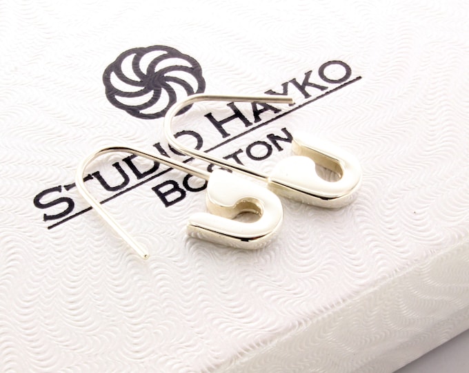 Sterling Silver Safety Pin Earrings (PAIR) 3/4''long Handmade in USA