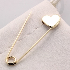 14k Yellow Gold Safety Pin Brooch Heart Shape