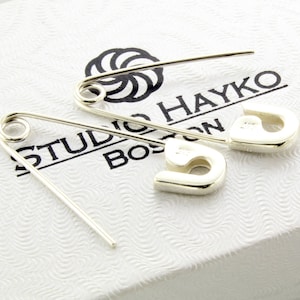 Sterling Silver safety pin earrings (Pair) 1'' long Handmade in USA