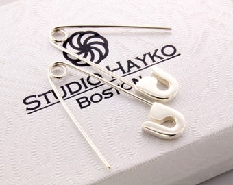 Sterling Silver safety pin earrings 1.25'' Handmade in USA (PAIR)