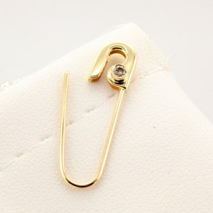 14K Gold Diamond Safety Pin Earring Handmade in USA (Single)