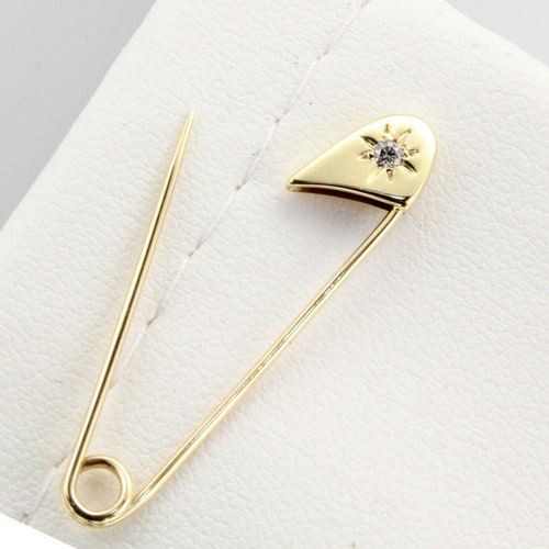 14k Yellow Gold Diamond Safety Pin Brooch 0.05ct Etsy