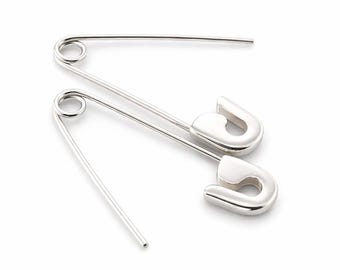 Sterling Silver safety pin earrings 1.25'' Handmade in USA (PAIR)