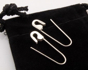 Platinum Safety Pin Earrings (PAIR) 1''Long Handmade in USA