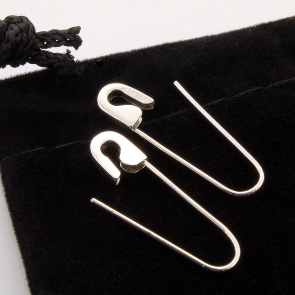 Platinum Safety Pin Earrings (PAIR) 1''Long Handmade in USA