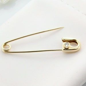 14k Yellow Gold  Diamond Safety Pin Brooch Handmade in USA