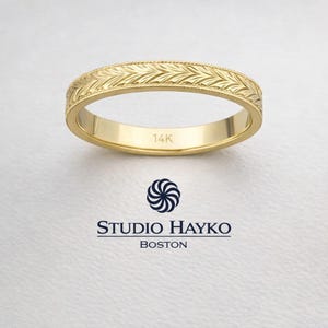 Alianza de boda grabada a mano de 14 k (3 mm)