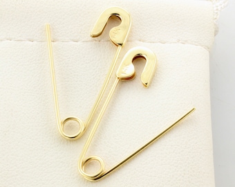 14k Gold Safety Pin Earrings (PAIR) 1''long