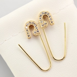 14k Yellow Gold pave set Diamond's Safety Pin Earring's(Pair) 1''long 0.25ctw