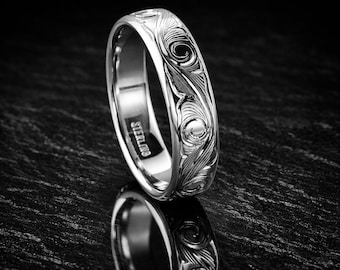 Hand engraved silver wedding band 6mm