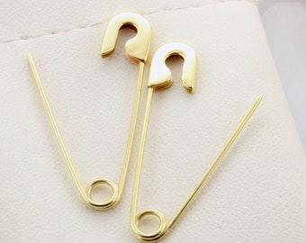 14k Gold Safety Pin Earrings (PAIR) 1.25''long