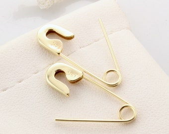 14k Yellow Gold Safety Pin Earrings (PAIR) 3/4''long