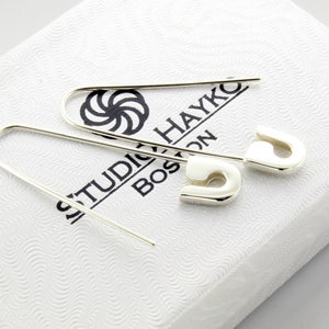Sterling Silver safety pin earrings (Pair) 1.5'' long Handmade in USA