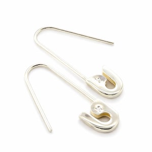 Sterling Silver safety pin earrings (Pair) 1'' long Handmade in USA