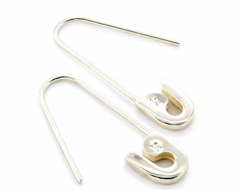 Sterling Silver safety pin earrings (Pair) 1'' long Handmade in USA