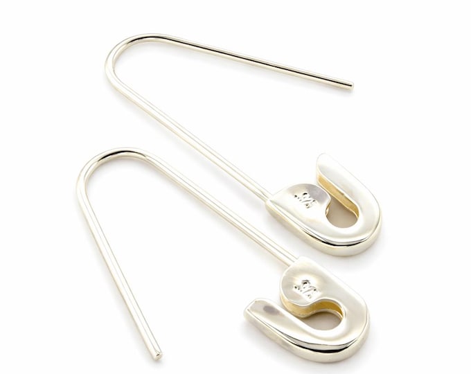 Sterling Silver safety pin earrings (Pair) 1'' long Handmade in USA