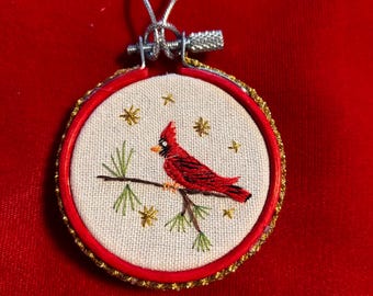 Embroidered Cardinal Ornament