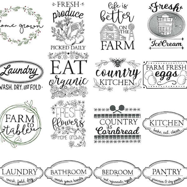 Farmhouse - 16 Machine Embroidery Designs - 5x7 6x10 8x8 (Some 4x4) - Farmhouse Sayings, Kitchen Embroidery Designs, Farm Embroidery Designs