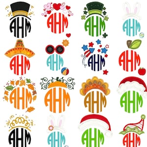 Holiday Monogram Toppers - 17 Machine Embroidery Designs - 4x4 5x7 6x10 - Holiday Embroidery Designs, Monogram Embroidery Designs