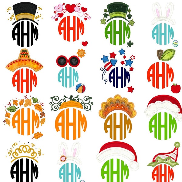 Holiday Monogram Toppers - 17 Machine Embroidery Designs - 4x4 5x7 6x10 - Holiday Embroidery Designs, Monogram Embroidery Designs