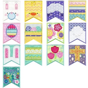 Easter Flags - 13 In-The-Hoop Machine Embroidery Designs - 5x7 6x10 8x8 8x12 9x12 Sizes Included - Easter Embroidery Designs