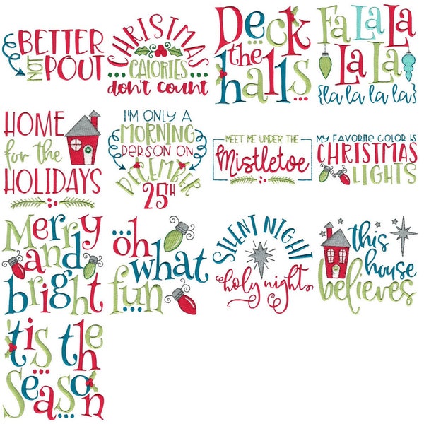 Christmas Sayings - 14 Machine Embroidery Designs - Multiple Sizes - Christmas Sayings Embroidery Designs