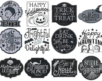 Vintage Halloween - 12 Machine Embroidery Designs - 4x4 5x7 6x10 8x8 Sizes Included - Halloween Embroidery Designs, Halloween Sayings