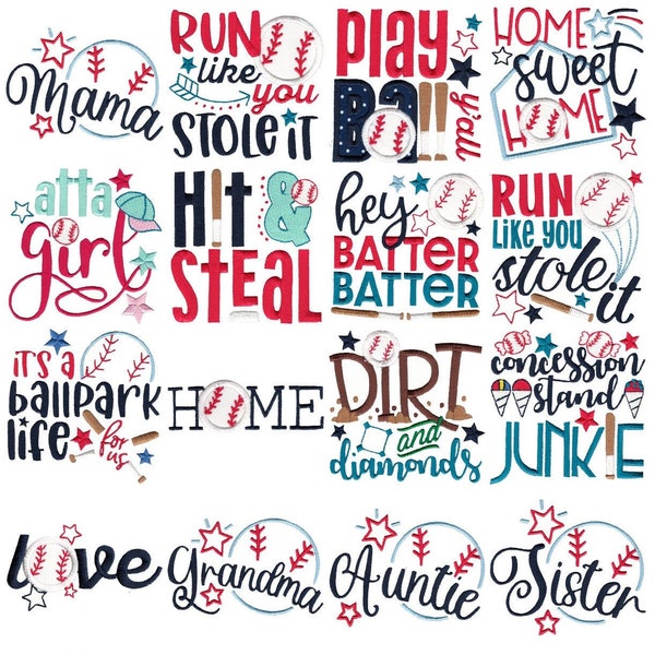 Baseball Sayings - 17 Machine Embroidery Designs - Multiple Sizes Included - Baseball Embroidery Designs, Sport Embroidery Designs