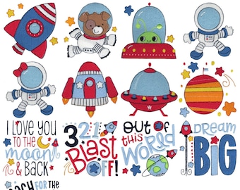 Outer Space - 13 Machine Embroidery Designs - 4x4 5x7 Sizes Included - Space Embroidery Designs