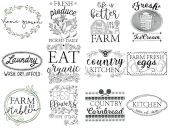 Farmhouse - 16 Machine Embroidery Designs - 5x7 6x10 8x8 (Some 4x4) - Farmhouse Sayings, Kitchen Embroidery Designs, Farm Embroidery Designs