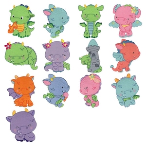 Lindos dragones: 13 diseños de bordado a máquina, tamaños de 3, 4 y 5 pulgadas incluidos: diseños de bordado de dragones, diseños de bordado para bebés