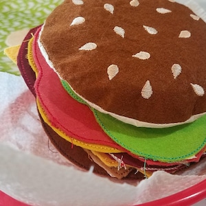 Burger In The Hoop Embroidery Designs - 4x4 5x7 6x10 8x8 Sizes Included - Hamburger In The Hoop Embroidery Designs, Burger Play Food