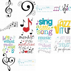 Muziek bundel - Clipart en SVG - 14 SVG, Clipart en afdrukbare bestanden - persoonlijke en klein zakelijk gebruik