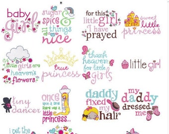 Baby Girl Sentiments Filled Stitch Machine Broderie Designs 4x4 5x7