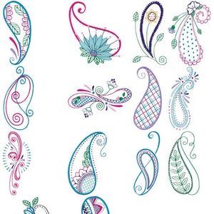 Mehndi Paisley 14 Different Filled Stitch Machine Embroidery Designs 5x7 6x10 image 1