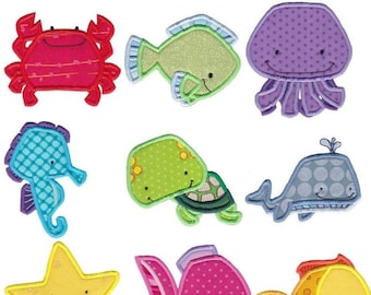 Ocean Creatures Applique - 9 Different Applique Machine Embroidery Designs 4x4 5x7 6x10