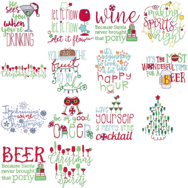 Christmas Spirits Applique - 14 Different Filled Stitch Machine Embroidery Designs 4x4 (except design 5) 5x7 and 6x10