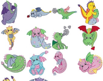 Baby Dragon 12 Different Machine Embroidery Designs 4x4 5x7