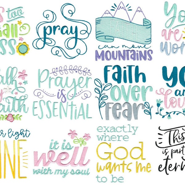 Religious Sayings - 12 Machine Embroidery Designs - Multiple Sizes Included - Bible Sayings, Religious Sayings Embroidery Designs