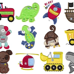 Boys Applique - 19 Diseños de Bordado a Máquina - 4x4 5x7 6x10 8x8 Tallas Incluidas - Applique Boys Bordado Diseños
