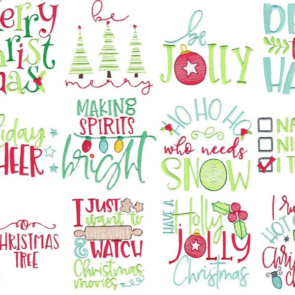 Christmas Sayings Too - 12 Machine Embroidery Designs - Multiple Sizes Included - Christmas Embroidery Designs, Christmas Sayings