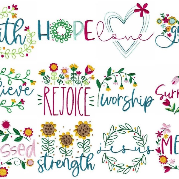 Religious Words - 12 Machine Embroidery Designs - Multiple Sizes Included - Bible Sayings, Religious Words Embroidery Designs