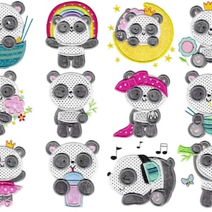 Pandas Applique - 12 Machine Embroidery Designs - 4x4 5x7 6x10 8x8 Sizes Included - Applique Panda Embroidery Designs