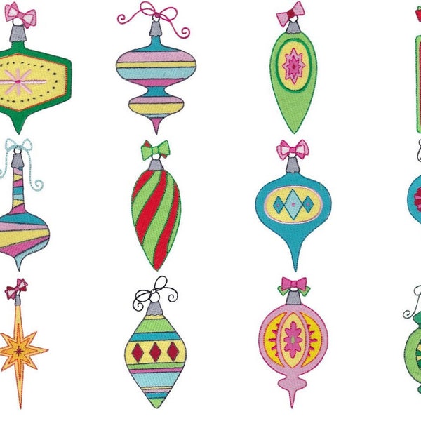 Retro Christmas Ornaments 12 Different Filled Stitch Machine Embroidery Designs 4x4 5x7