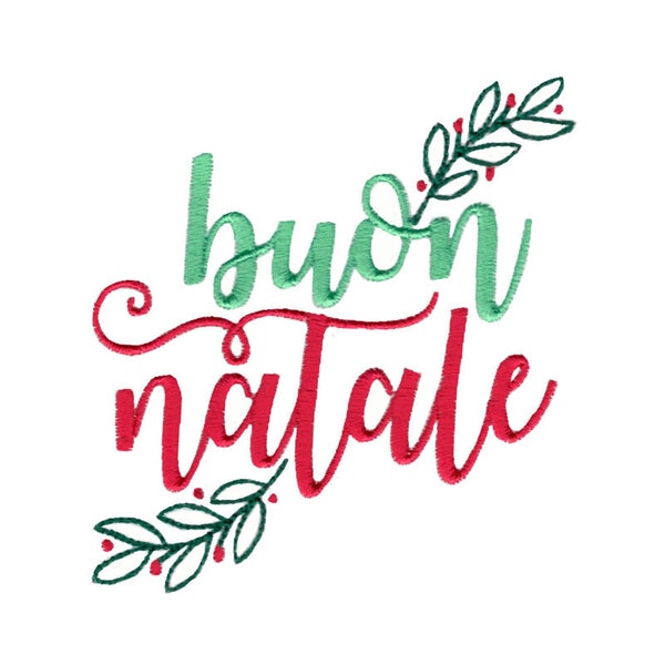 Buon Natale Embroidery Design - 4x4 5x7 6x10 8x8 Sizes Included - Christmas Embroidery Design, Christmas Saying Embroidery Design